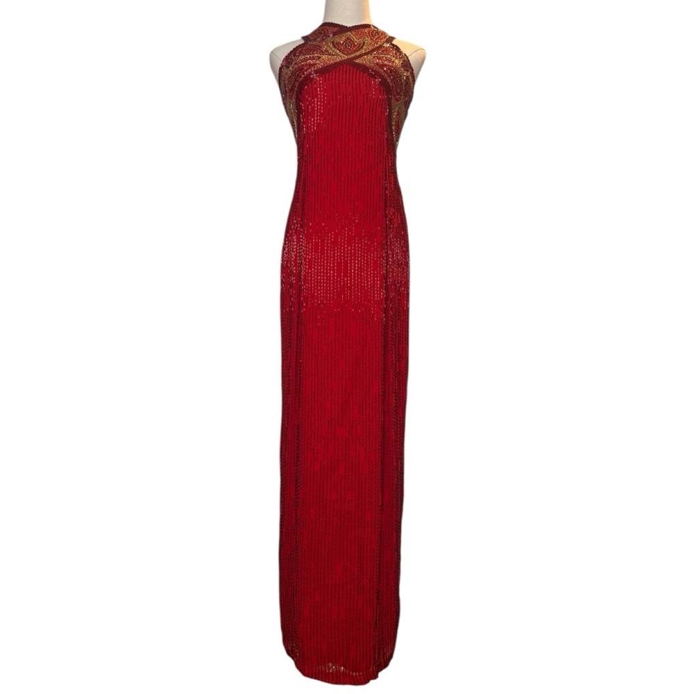 Rare Vintage Lillie Ruban Red/Gold Sequined Gown – Size 6 - Picture 1 of 13